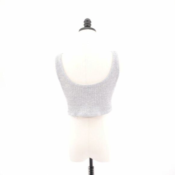 Forever 21 Gray Knit‎ Cropped Button Front Tank Top Large Scroop Neck Open Back - Picture 1 of 3